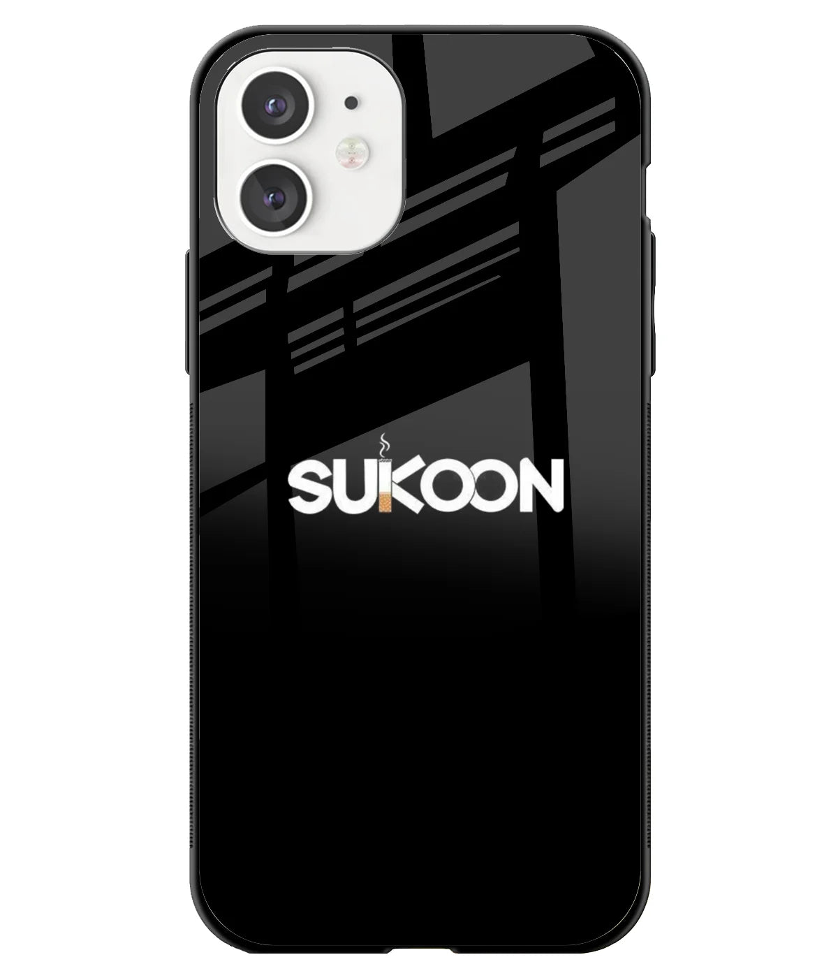 A front-on view of a glass phone case with a colorful design.