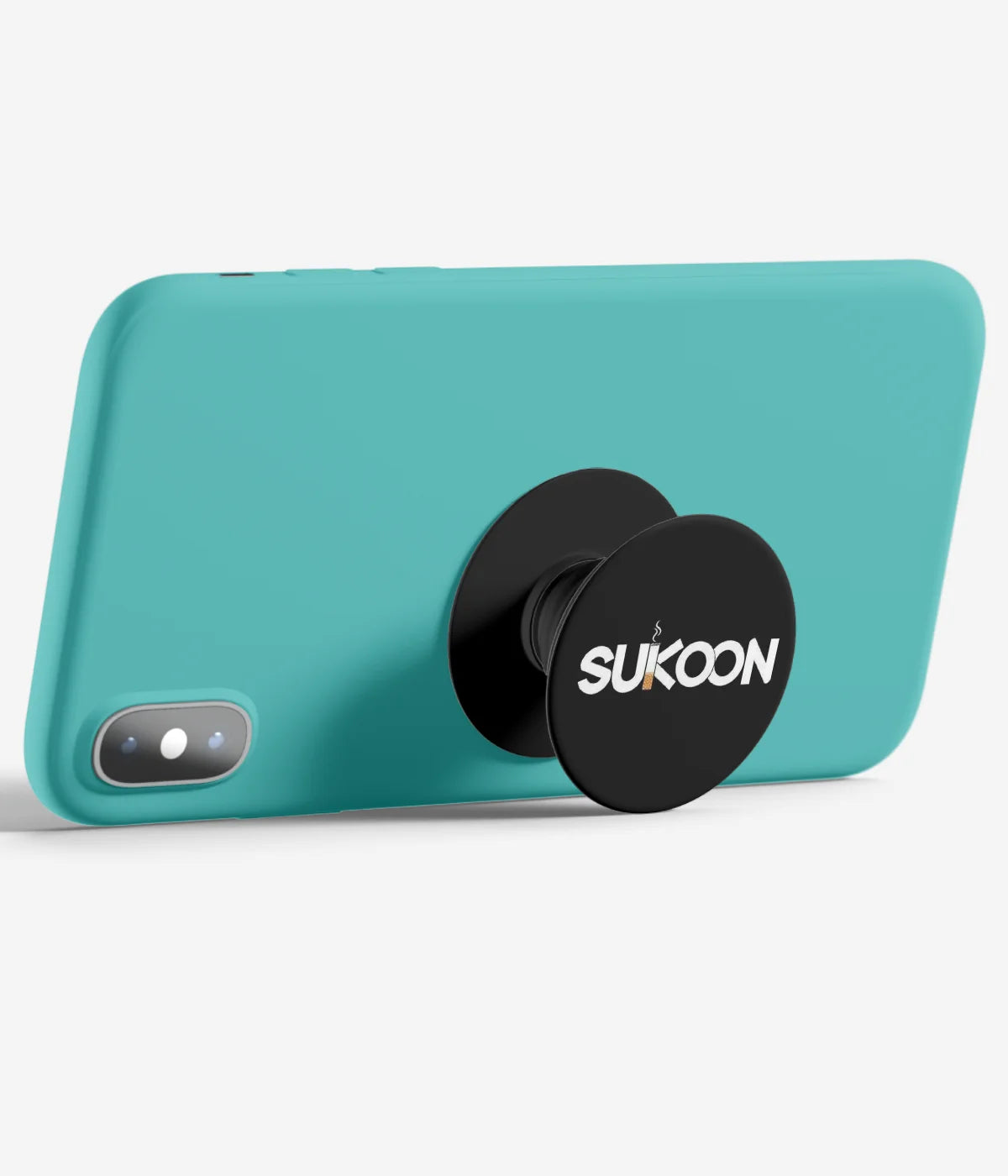 An image demonstrating how to use the phone grip as a stand to hold a mobile phone in landscape mode for hands-free viewing