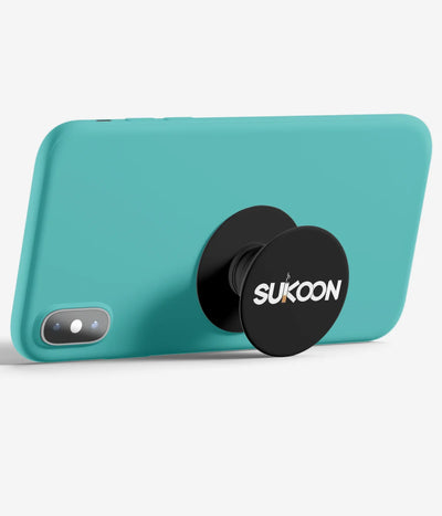 An image demonstrating how to use the phone grip as a stand to hold a mobile phone in landscape mode for hands-free viewing