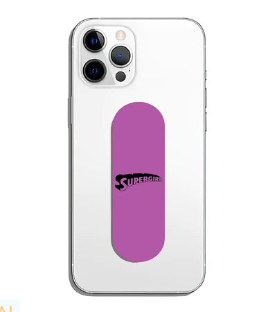 A phone grip slider applied to the back of a smartphone.