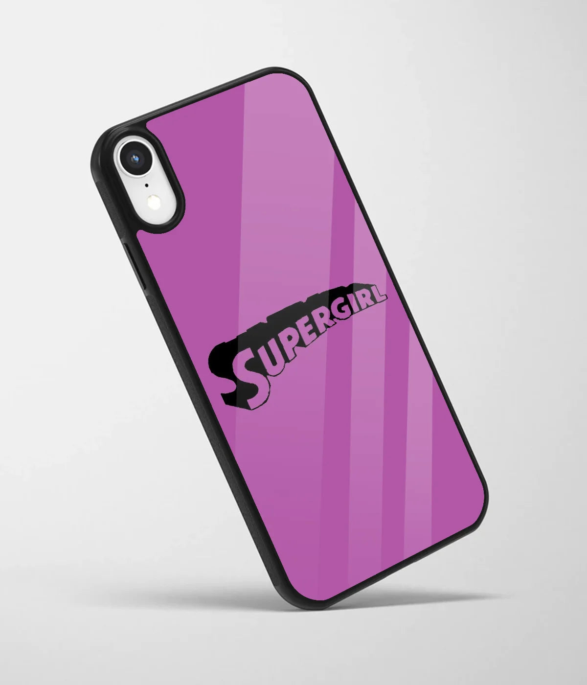 An angled view of a glass phone case featuring a vibrant design.