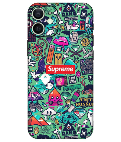 Image of a phone case featuring a mobile skin with a graphic design.