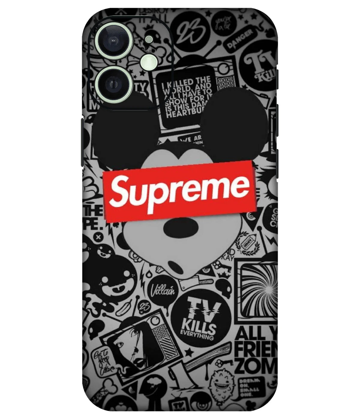 Image of a phone case featuring a mobile skin with a graphic design.