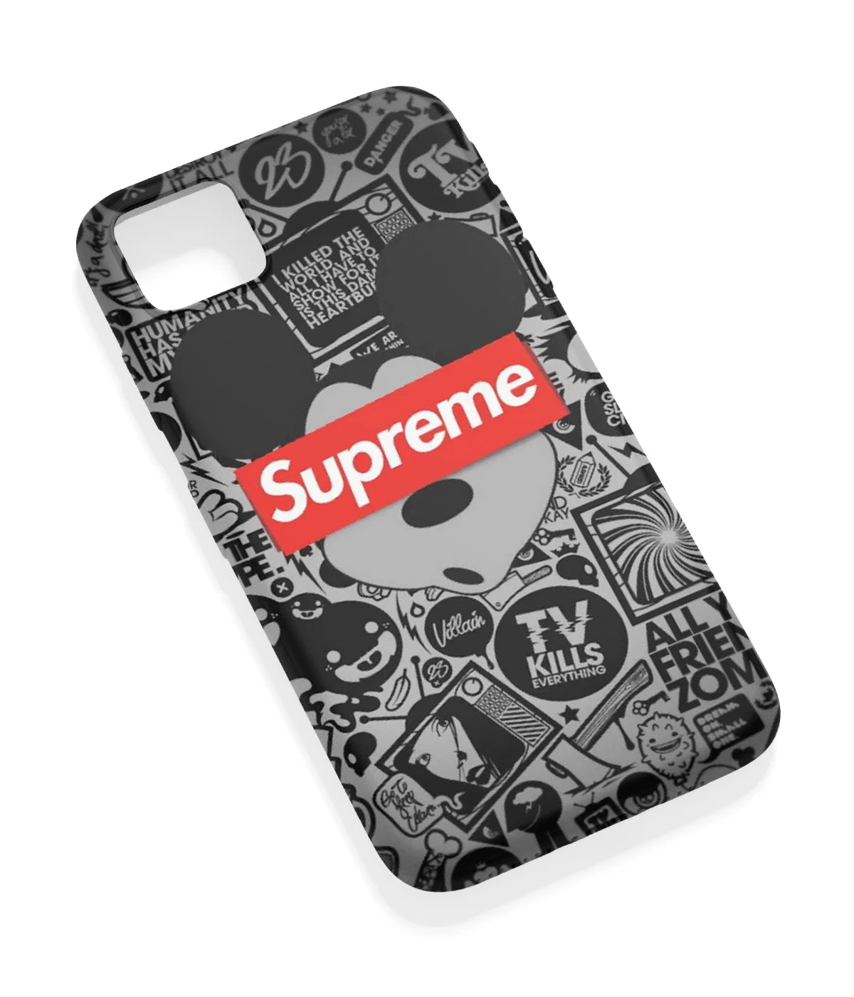 An angled view of a soft silicone case featuring a vibrant design.