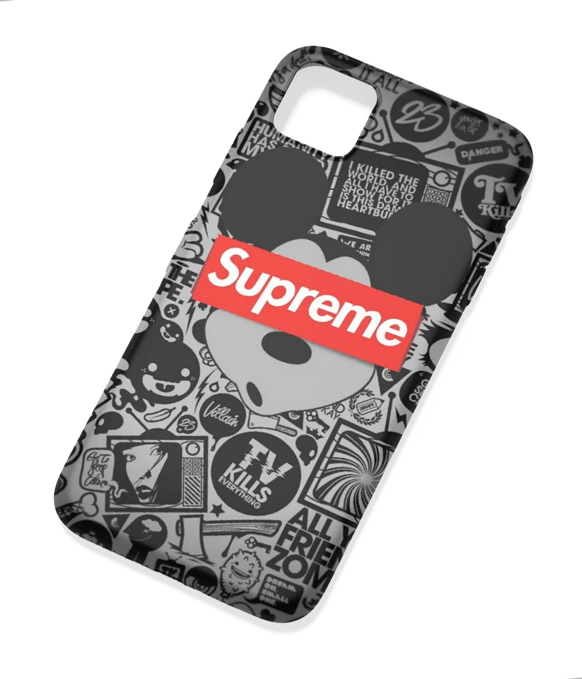 An angled view of a soft silicone case featuring a colorful design.