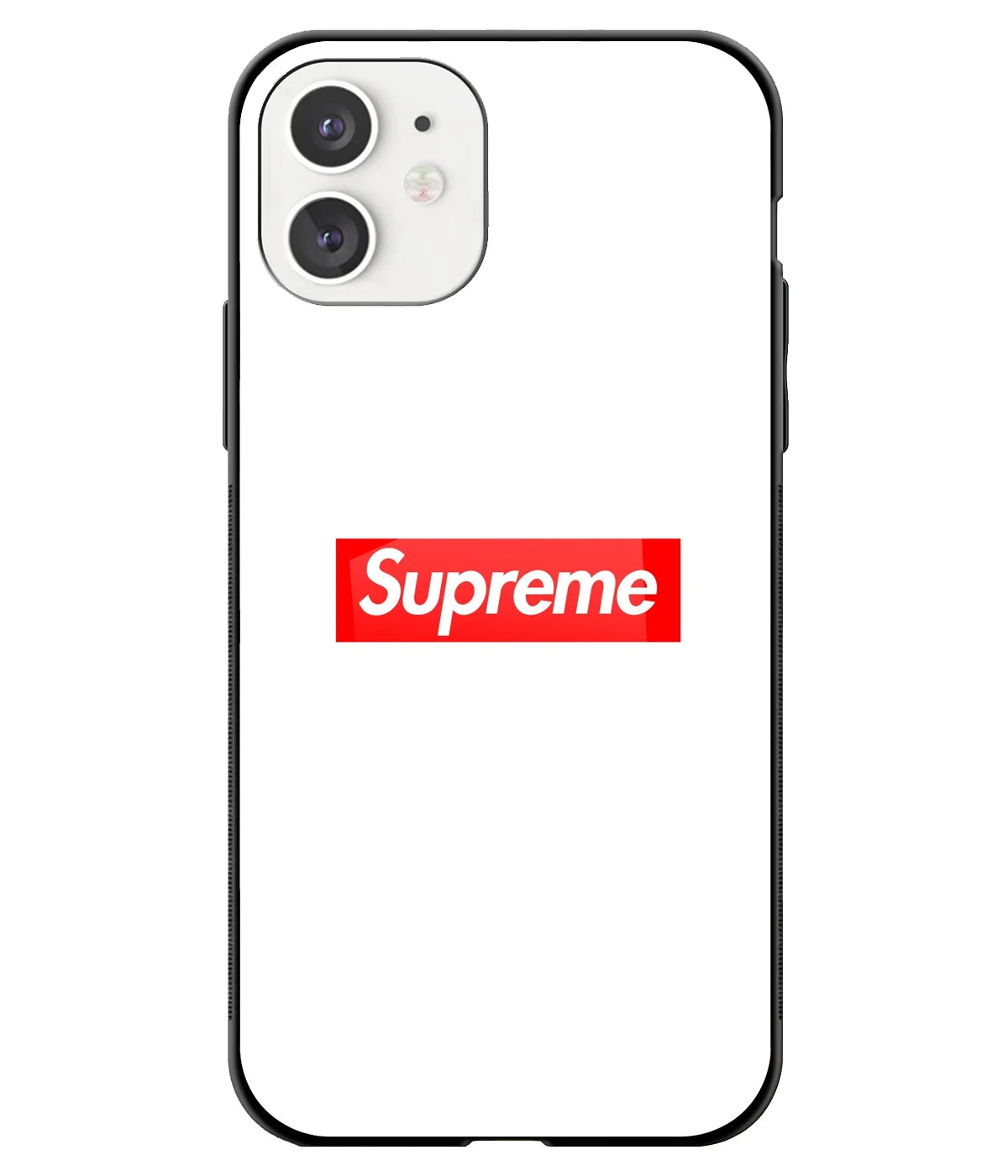 A front-on view of a glass phone case with a colorful design.