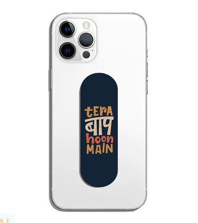 A phone grip slider applied to the back of a smartphone.