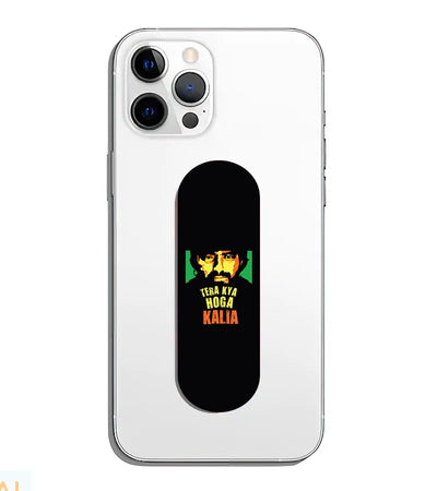 A phone grip slider applied to the back of a smartphone.