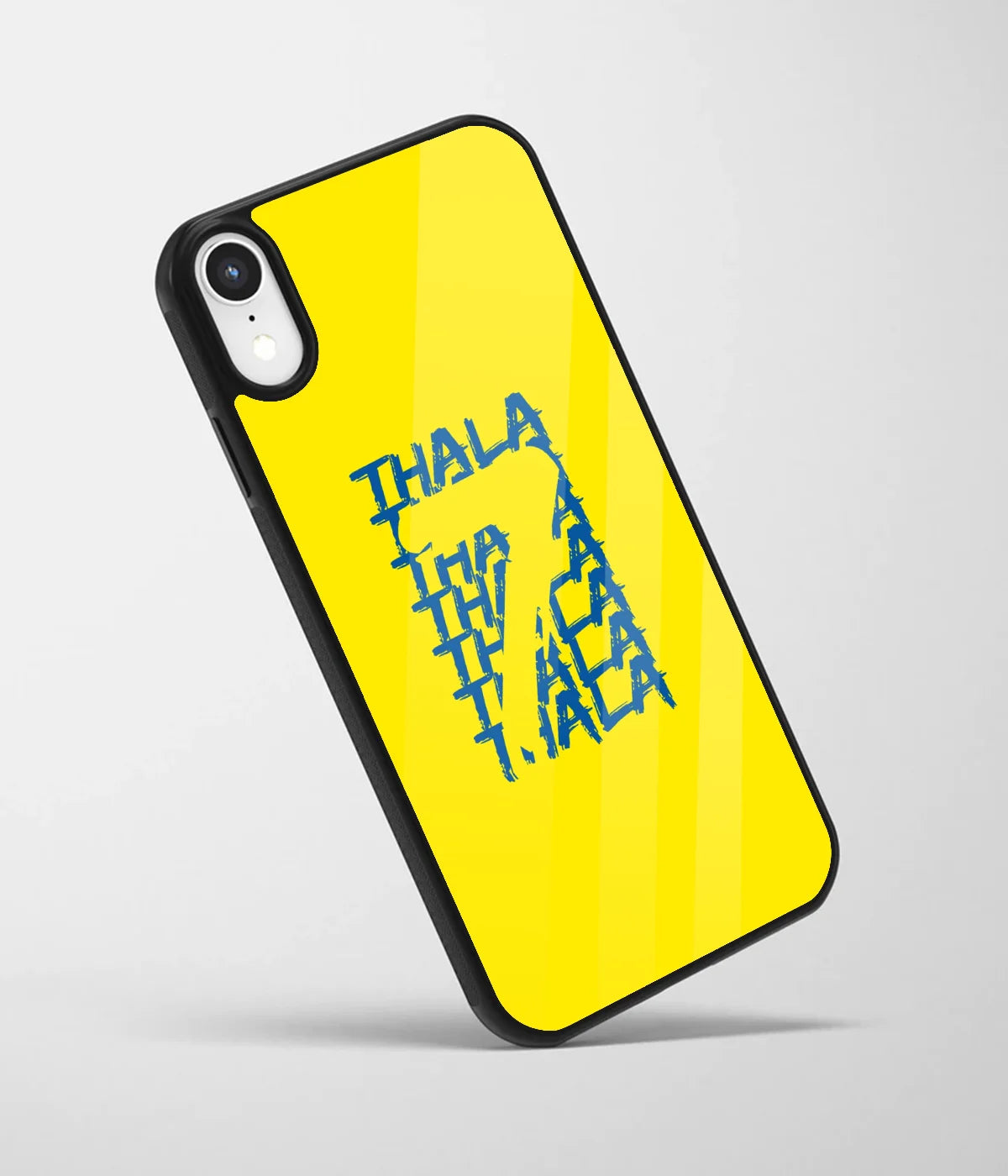 An angled view of a glass phone case featuring a vibrant design.