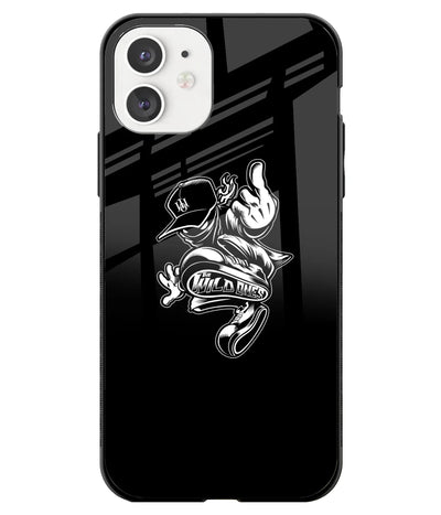 A front-on view of a glass phone case with a colorful design.