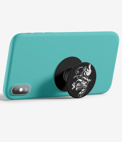 An image demonstrating how to use the phone grip as a stand to hold a mobile phone in landscape mode for hands-free viewing