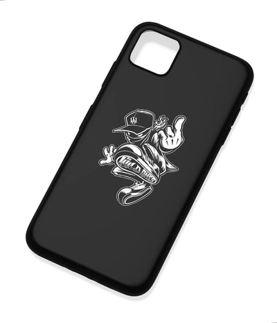 An angled view of a soft silicone case featuring a colorful design.