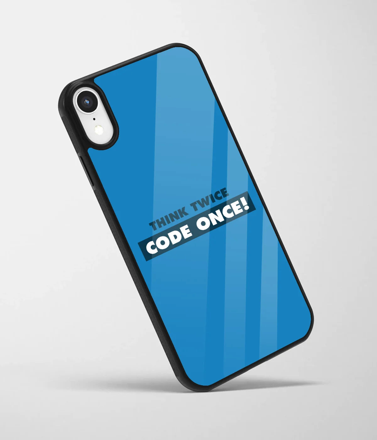 An angled view of a glass phone case featuring a vibrant design.