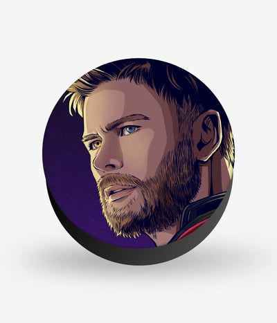 Mobile phone grip with a colorful design on a white background