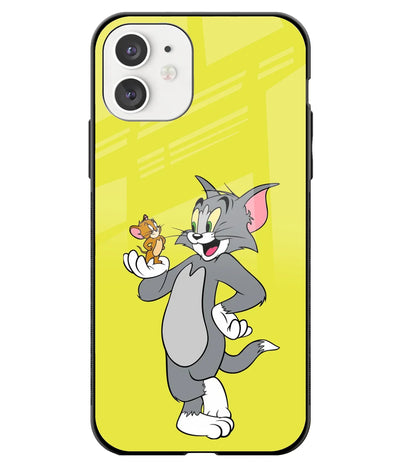A front-on view of a glass phone case with a colorful design.