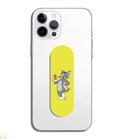 A phone grip slider applied to the back of a smartphone.