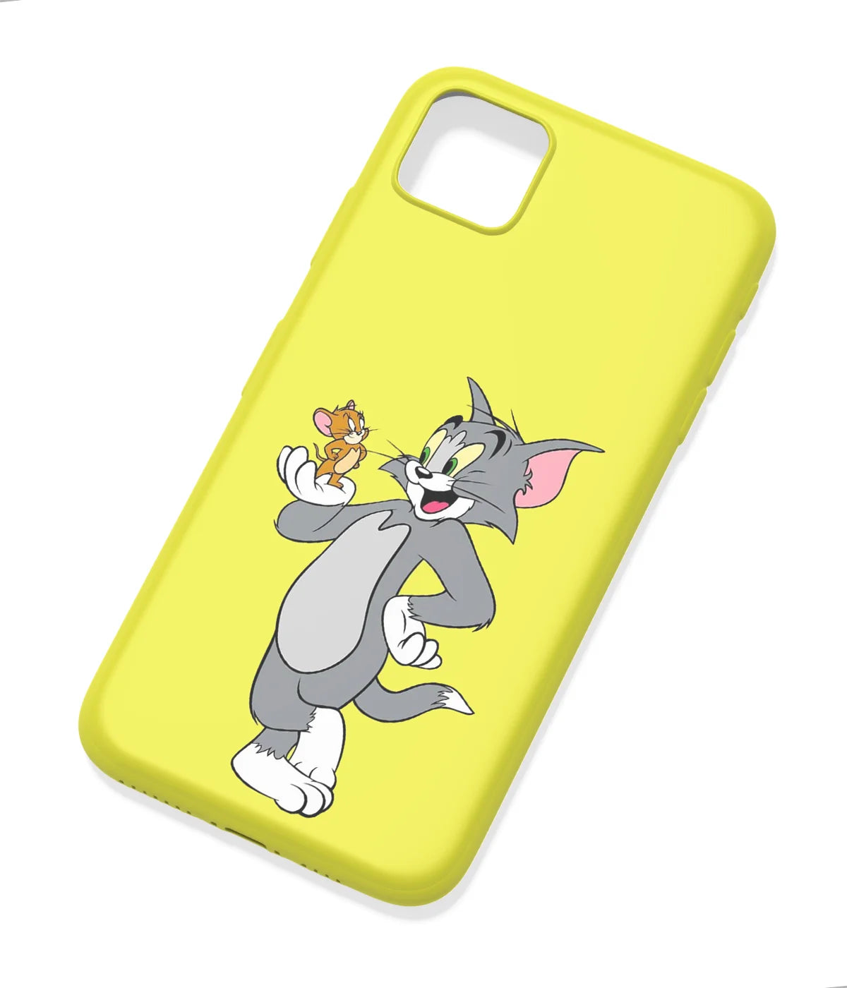 An angled view of a soft silicone case featuring a colorful design.
