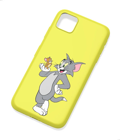 An angled view of a soft silicone case featuring a colorful design.