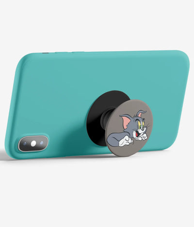 An image demonstrating how to use the phone grip as a stand to hold a mobile phone in landscape mode for hands-free viewing