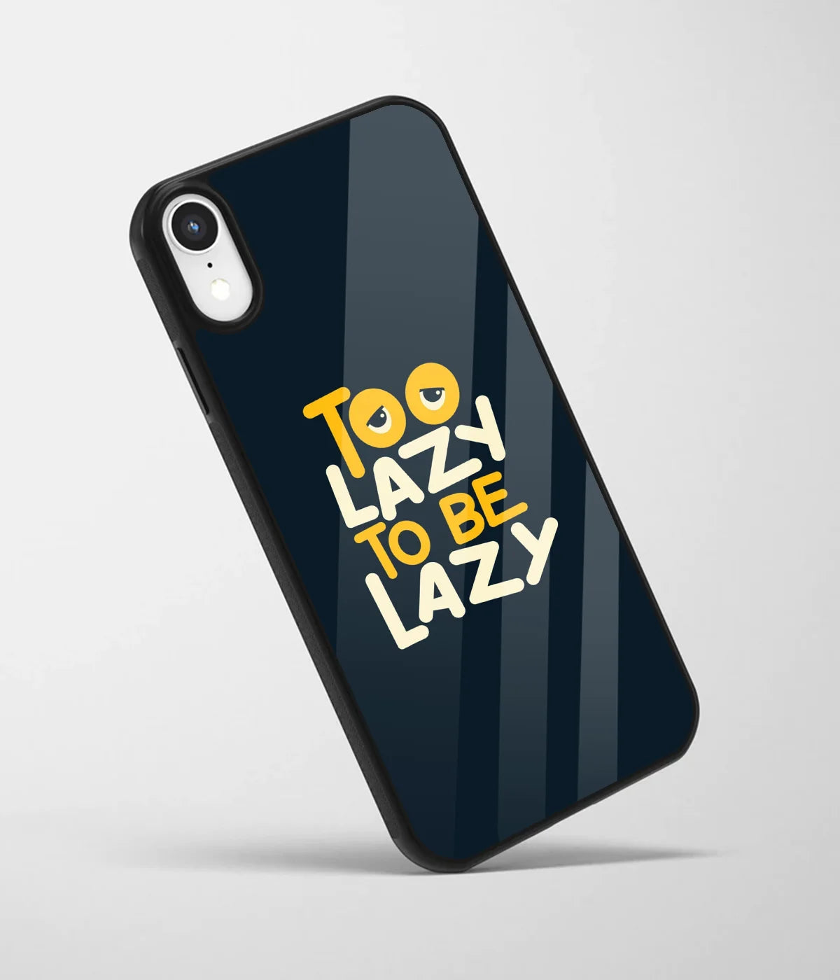 An angled view of a glass phone case featuring a vibrant design.