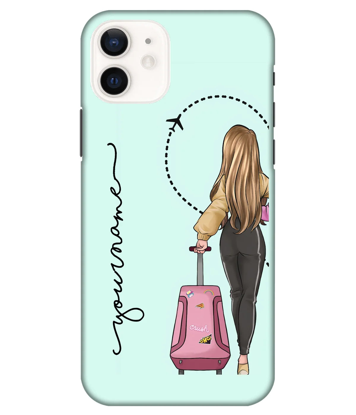 A product shot of a slim hard case with a customizable name.