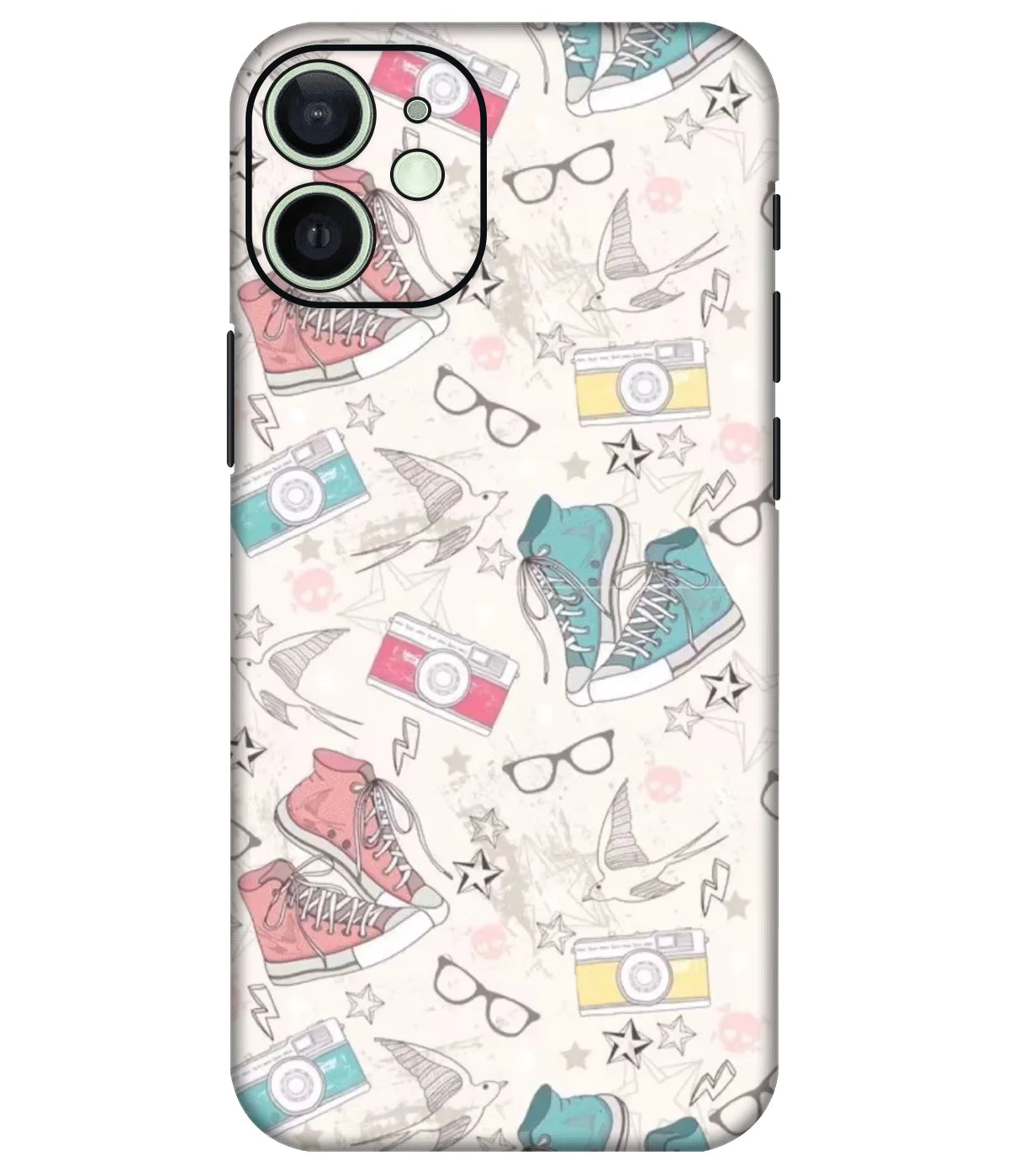 Image of a phone case featuring a mobile skin with a graphic design.