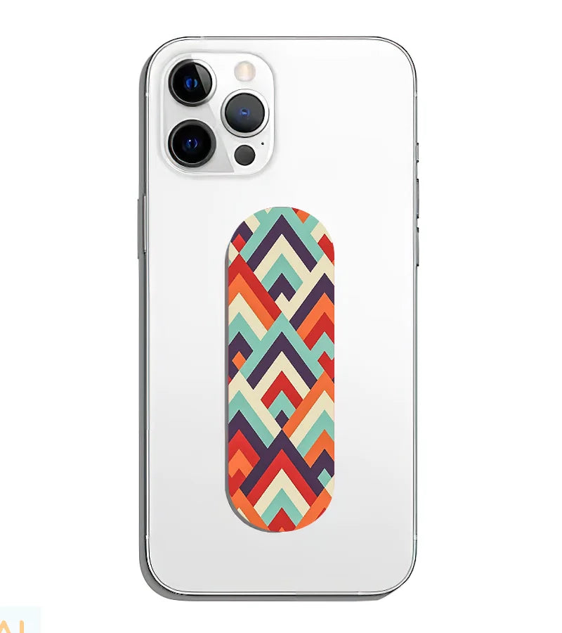A phone grip slider applied to the back of a smartphone.