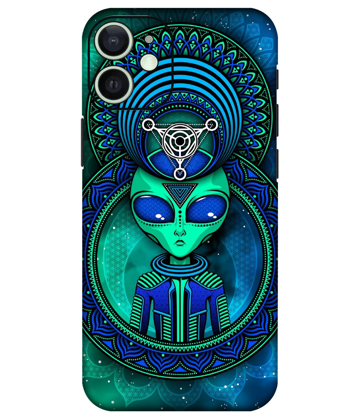 Image of a phone case featuring a mobile skin with a graphic design.