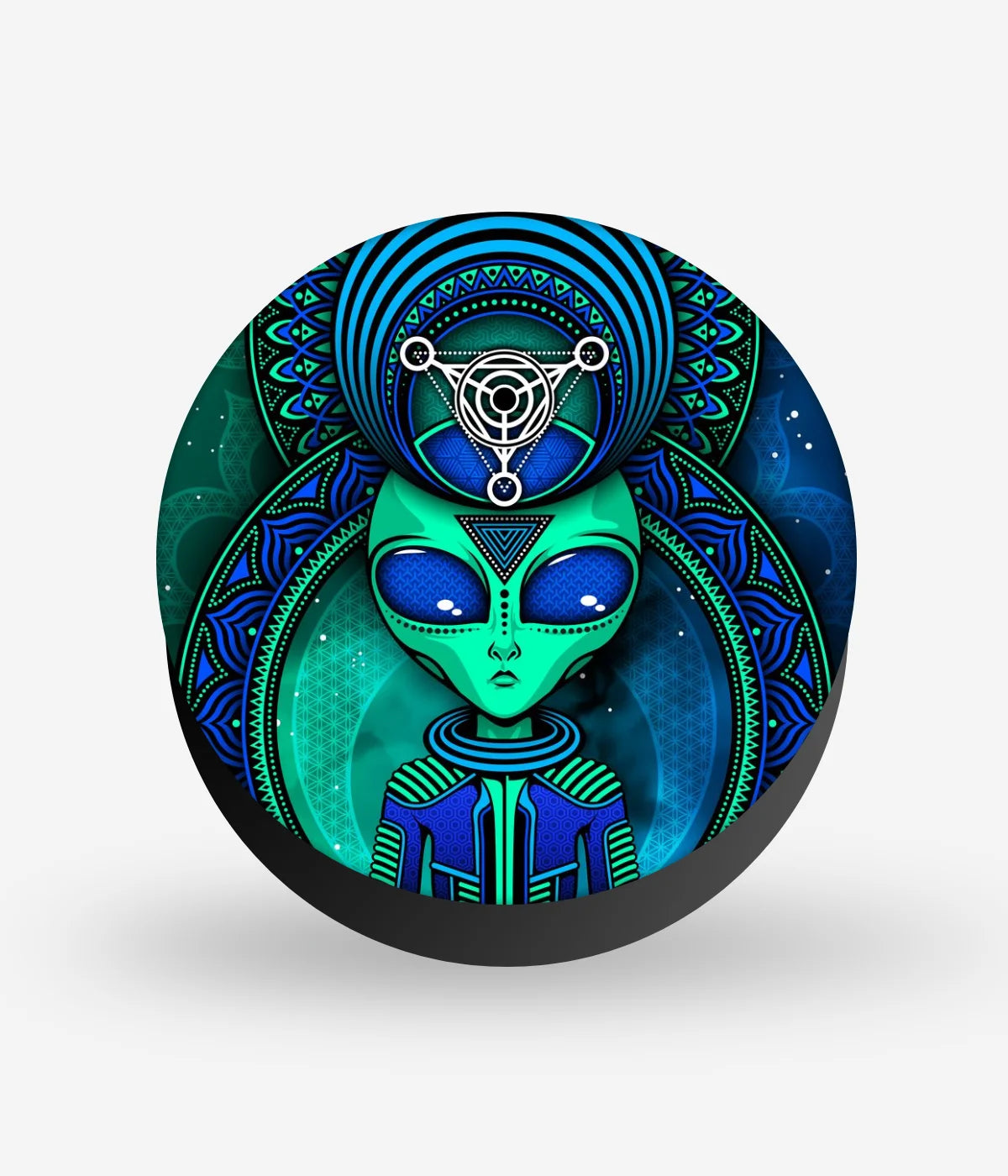 Mobile phone grip with a colorful design on a white background