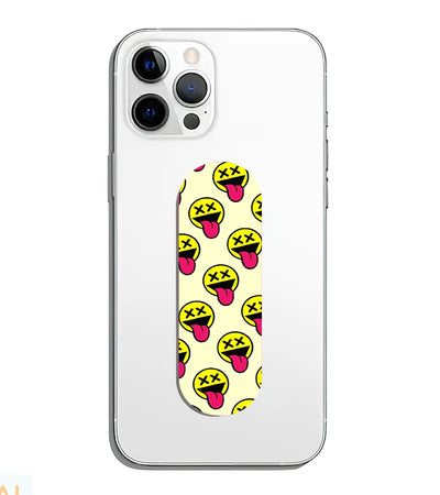 A phone grip slider applied to the back of a smartphone.