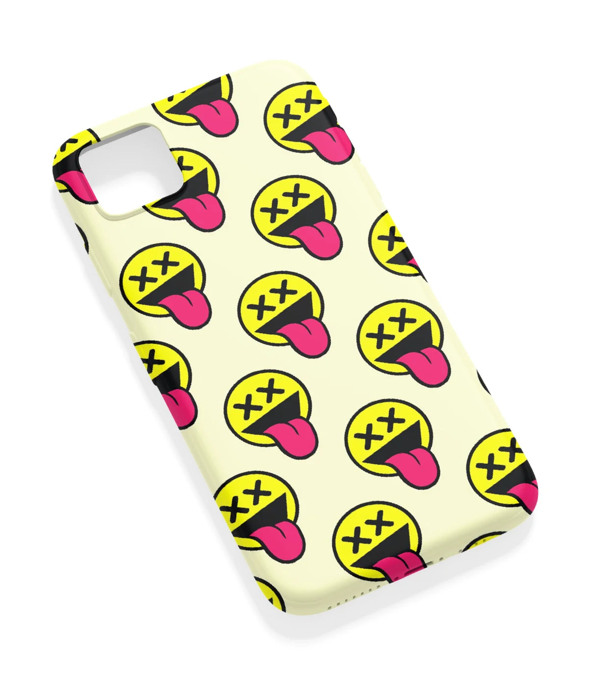 An angled view of a soft silicone case featuring a vibrant design.