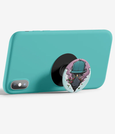 An image demonstrating how to use the phone grip as a stand to hold a mobile phone in landscape mode for hands-free viewing