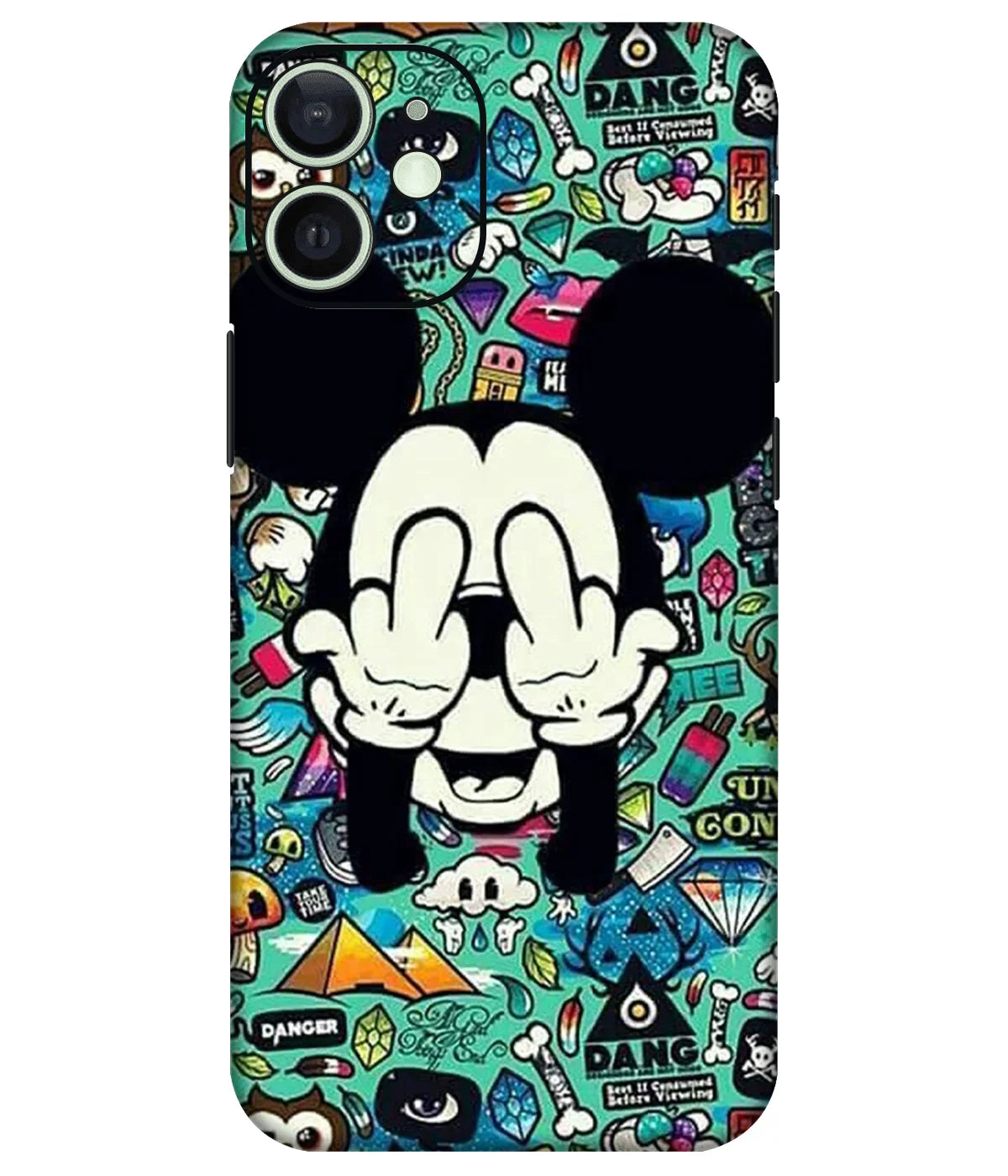 Image of a phone case featuring a mobile skin with a graphic design.