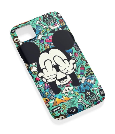An angled view of a soft silicone case featuring a vibrant design.