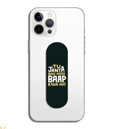 A phone grip slider applied to the back of a smartphone.