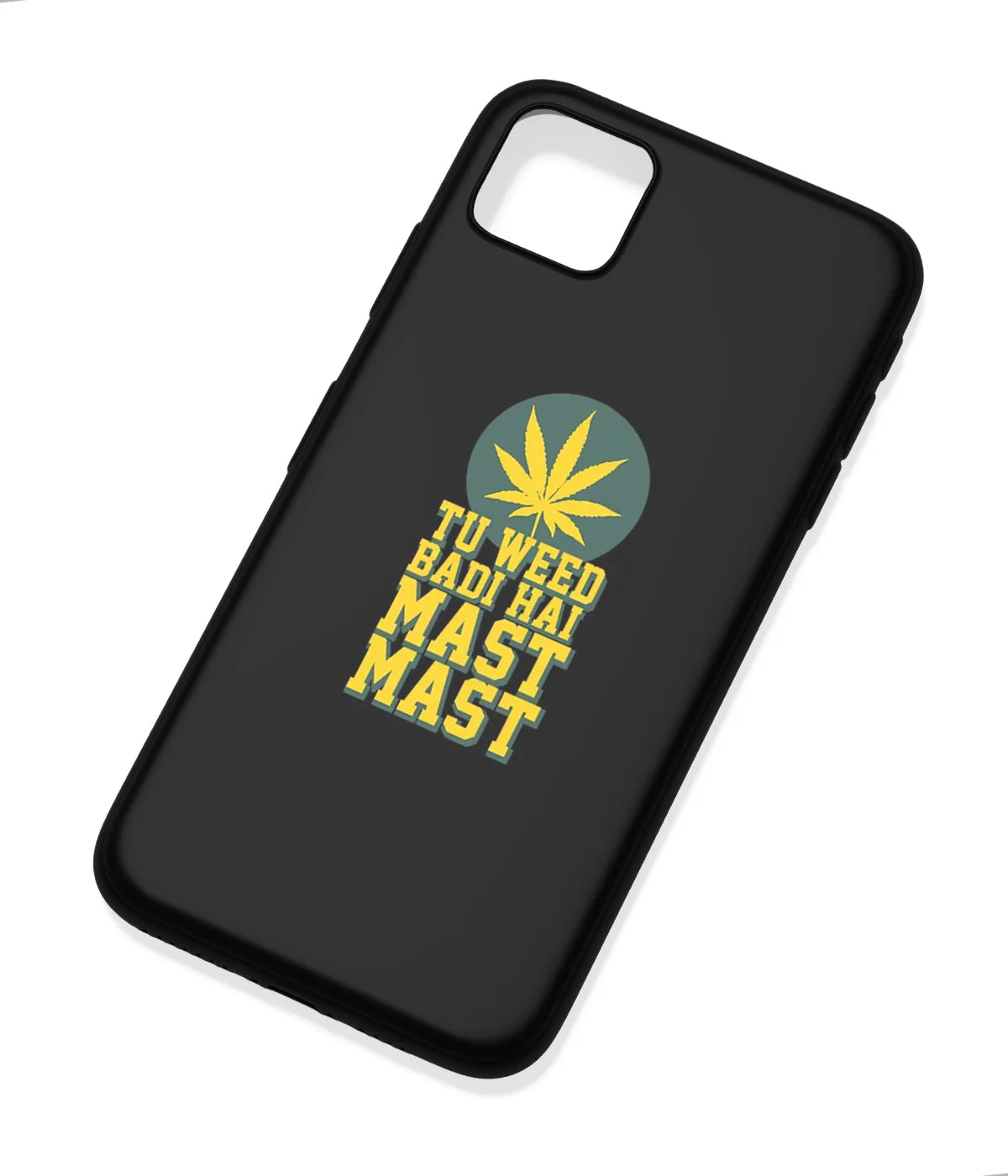 An angled view of a soft silicone case featuring a colorful design.