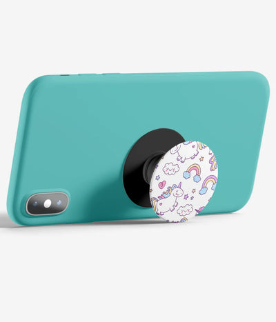 An image demonstrating how to use the phone grip as a stand to hold a mobile phone in landscape mode for hands-free viewing