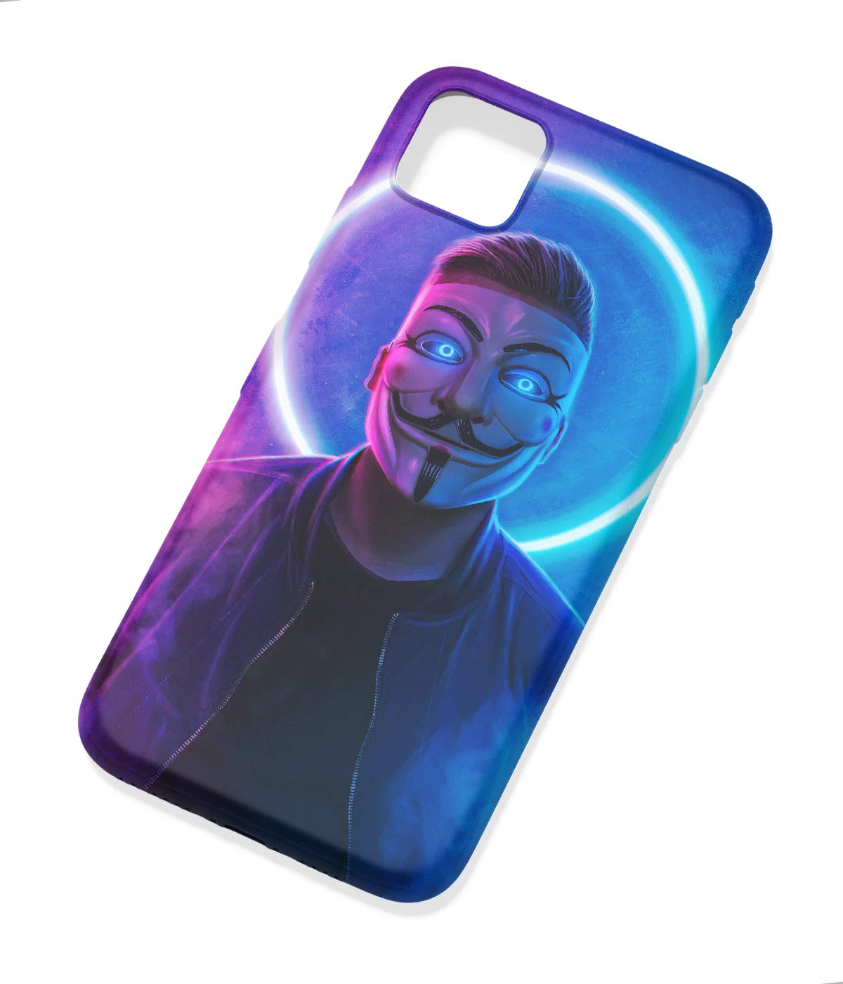 An angled view of a soft silicone case featuring a colorful design.