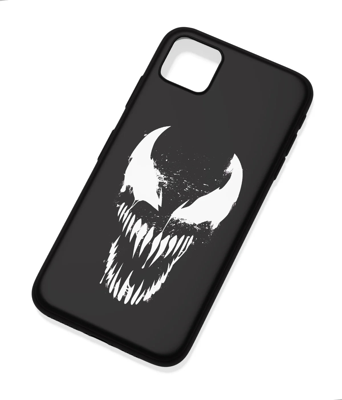 An angled view of a soft silicone case featuring a colorful design.