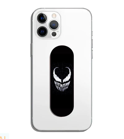A phone grip slider applied to the back of a smartphone.