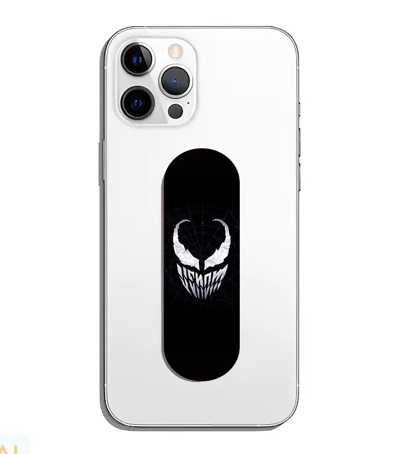 A phone grip slider applied to the back of a smartphone.