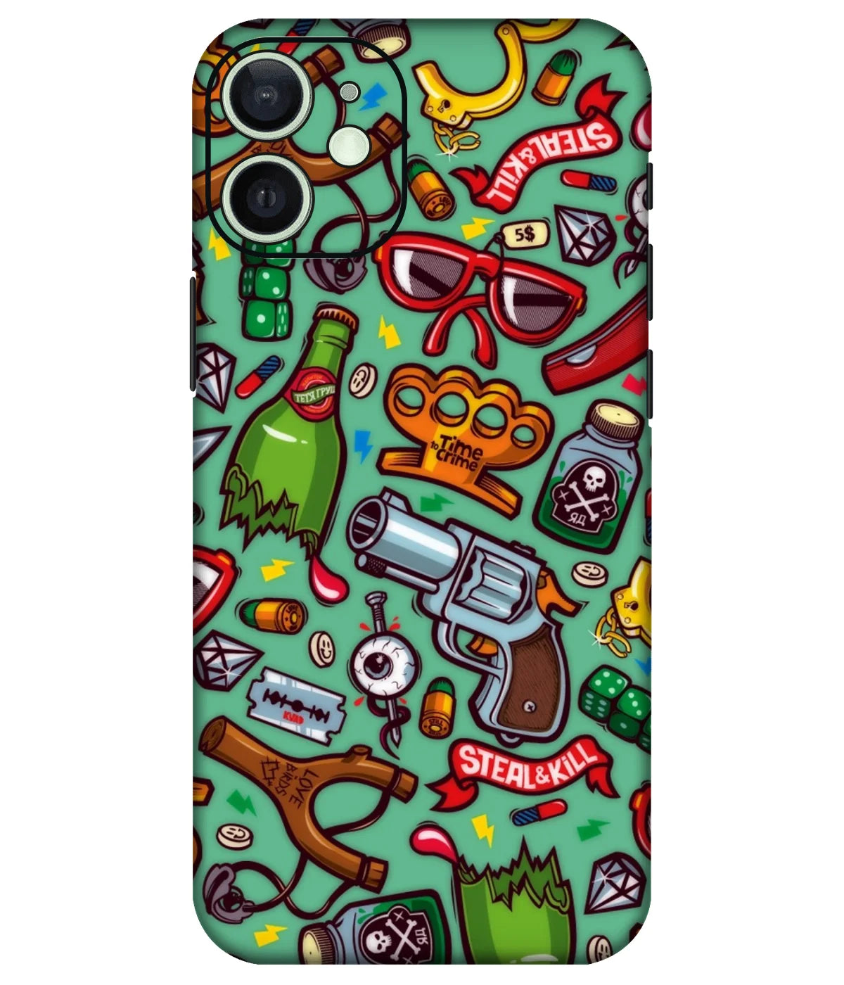 Image of a phone case featuring a mobile skin with a graphic design.