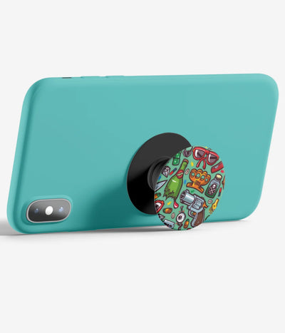 An image demonstrating how to use the phone grip as a stand to hold a mobile phone in landscape mode for hands-free viewing