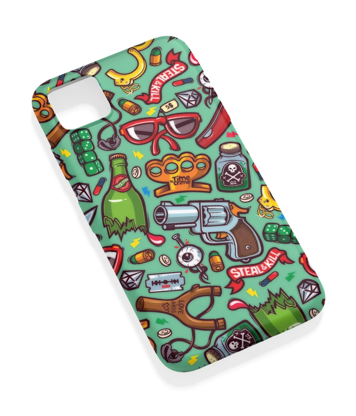An angled view of a soft silicone case featuring a vibrant design.