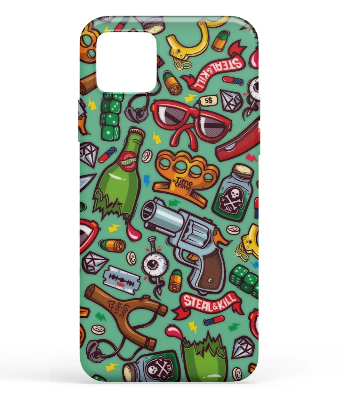 A front-on view of soft silicone phone case with a colorful design.