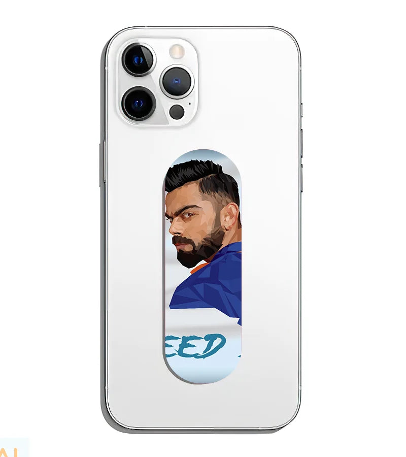 A phone grip slider applied to the back of a smartphone.