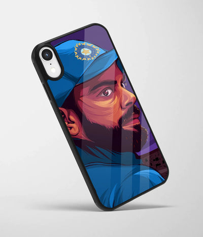 An angled view of a glass phone case featuring a vibrant design.