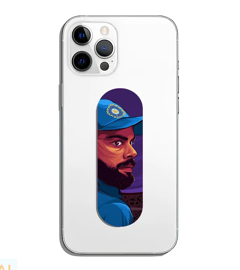 A phone grip slider applied to the back of a smartphone.