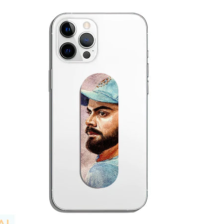 A phone grip slider applied to the back of a smartphone.