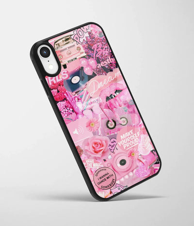 An angled view of a glass phone case featuring a vibrant design.